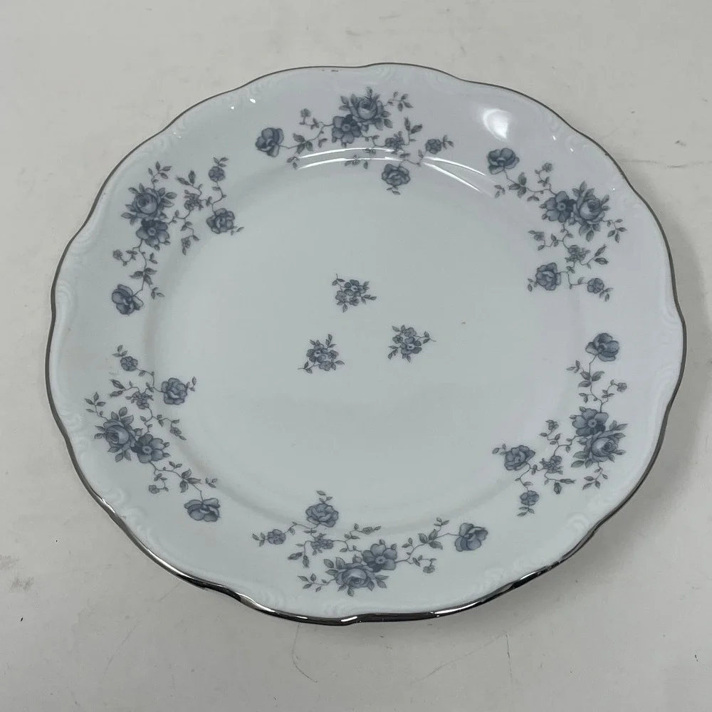 Johann Haviland Blue Garland Salad Plate Bavaria Germany Platinum Trim 7.5